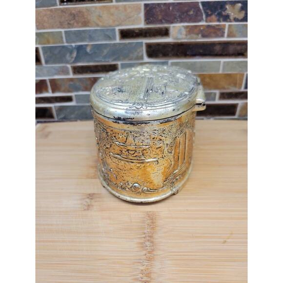 Vintage Jewelry Box Ornate Oval Lined Silver Toned - Picture 6 of 8